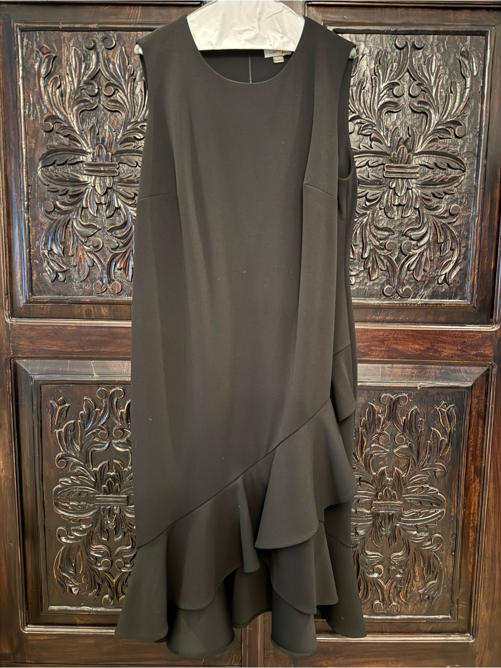 Calvin Klein Black Sleeveless Asymmetrical Ruffle Plus Women’s Plus Dress